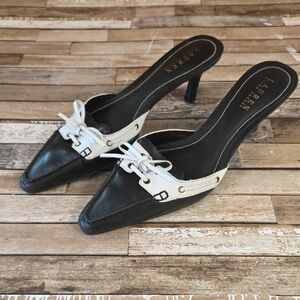 Lauren Ralph Lauren Navy & White Pointed Toed Heeled Mules